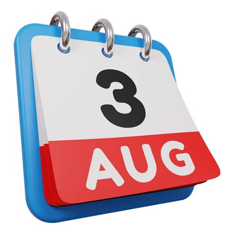 3 August Day Calendar 3d Render Right View 9638303 Png