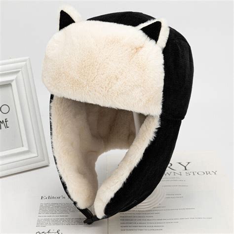 Unisex Earflap Cap Ushanka Trapper Hat Cute Cat Ear Faux Fur Fluffy