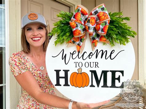 Fall Front Door Decor Fall Door Hanger Welcome To Our Home Fall Decor Fall Wreath Fall Door