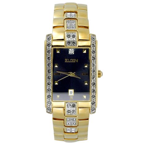 Elgin Mens Rectangle Gold Tone With Stones Watch Jewelry Watches