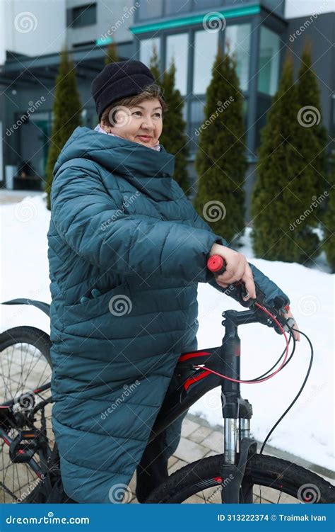 Mature European Woman Extends Longevity And Rides A Bicycle Stock Photo Image Of Heavy Biking