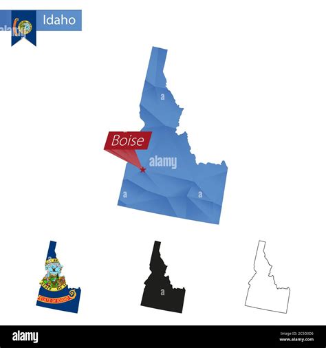 State Of Idaho Blue Low Poly Karte Mit Hauptstadt Boise Versionen Mit