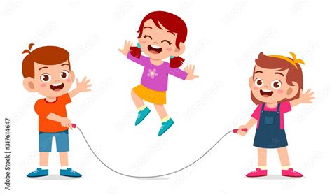 Happy Cute Kid Boy And Girl Play Jump Rope Stock Vector Adobe Stock