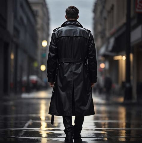 Premium Ai Image Stylish Man In Trench Coat Walking Down The Rainy Street