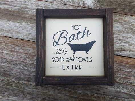 Hot Bath Rustic Wood Sign Framed Mini Sign Bathroom Decor Etsy