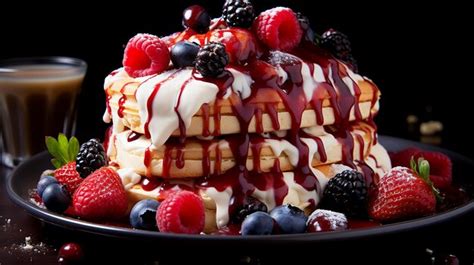 Premium AI Image Decadent Delight Belgian Waffles With Whipped Cream