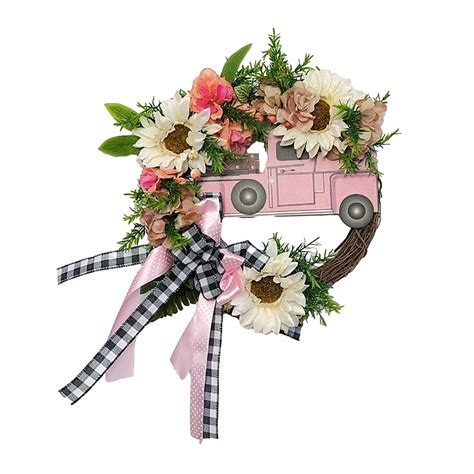 Harpi Spring Wreaths For Front Door 14 Pink Car Sunflower Artificial