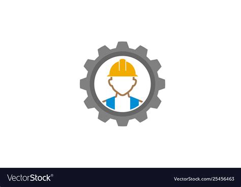 Creative gear helmet worker contractor logo Vector Image