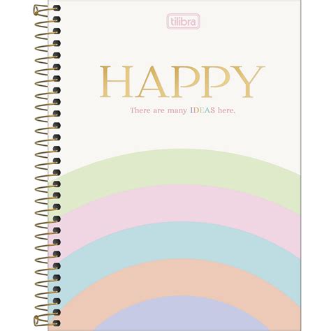 Caderno Espiral Capa Dura Colegial Mat Ria Happy Colorido Folhas