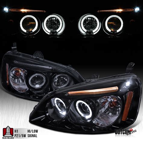 Honda Civic 96 98 Black Angel Eye Projector Headlights