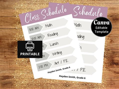 Editable Class Schedule Customizable Teacher Schedule Weekly Planner Class Planner Boho