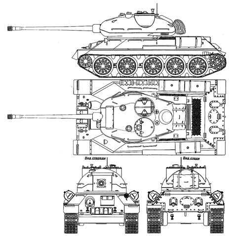 T-34-85 (Vozilo A prototype) Blueprint - Download free blueprint for 3D modeling