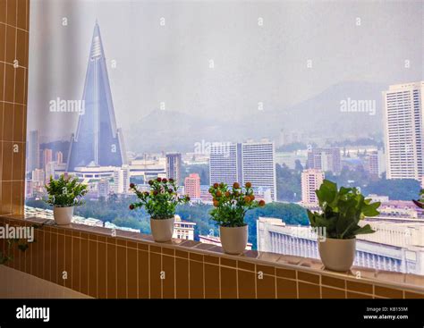 View on ryugyong hotel from a balcony during the exhibition pyongyang ...