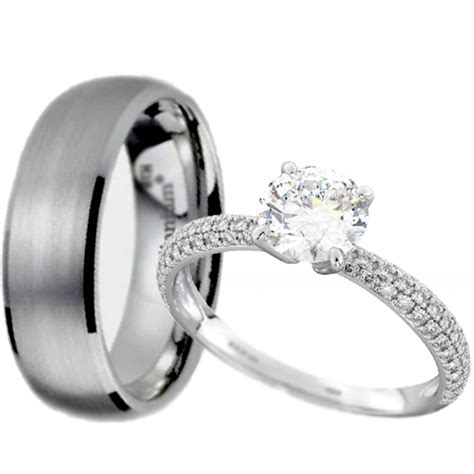 His And Hers Classic Wedding Engagement Couple Rings Set