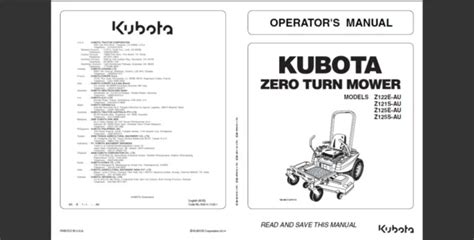 KUBOTA ZERO TURN Mower Z122E AU Z121S AU Z125E AU And Z125S AU Owner