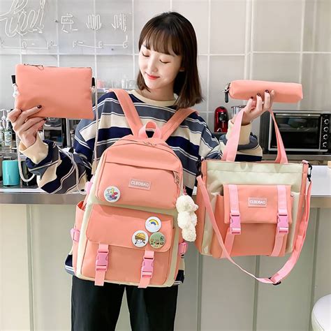 Kawaii Mochila Escolar De 4 Piezas Con Colgante De Oso De Regalo