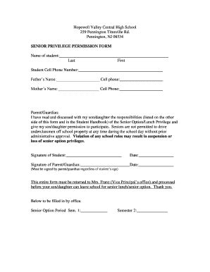 Fillable Online Senior Privilege Permission Form Fax Email Print