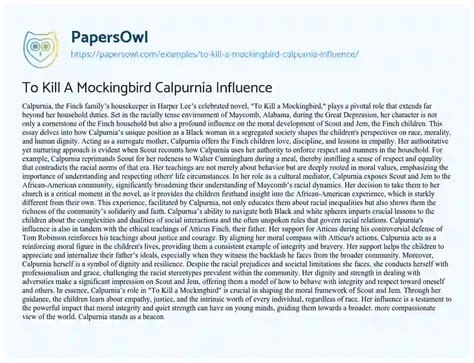 To Kill A Mockingbird Calpurnia Influence - Free Essay Example - 558 ...