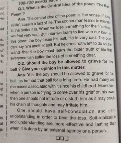 Q.1. What is the Central Idea of the poem 'The Ball Poem'? | Filo