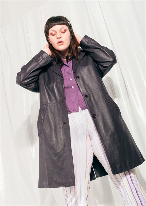 Vintage Leather Jacket Y2K Matrix Style Dark Purple Coat Atelier Yuwa