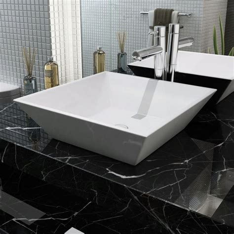 Habitium vidaXL Lavabo carrée Céramique Blanc 41 5 x 41 5 x 12 cm 142344