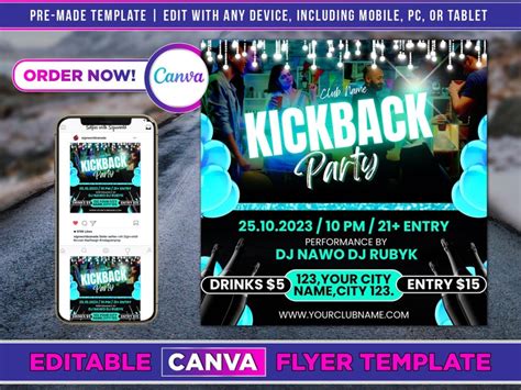 Kickback Party Flyer Canva Template For Diy Social Media Marketing Etsy