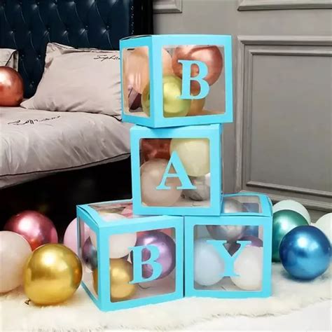 Cubos Baby Shower Celestes Cajas Para Globos Cuotas Sin Inter S