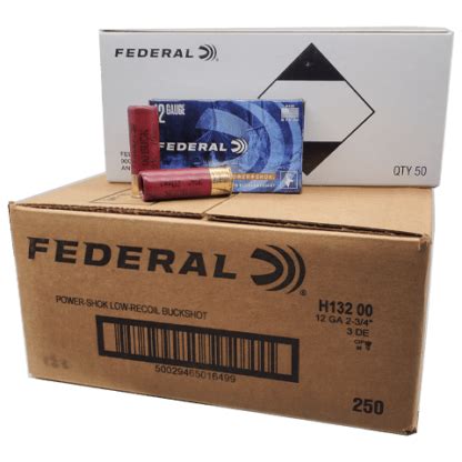 12 Gauge Federal 2 3 4 Low Recoil 00 Buckshot 250 Round Case