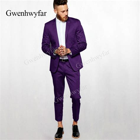 Gwenhwyfar Acetate Silk Shinny Blazer Pants Suits For Men Purple