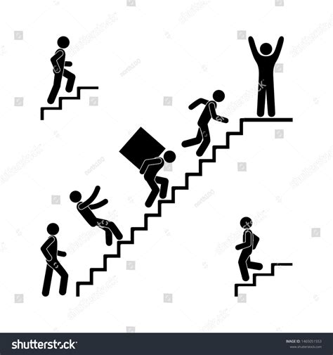 Man Walks Stairs Stick Figure Pictogram Stock Illustration