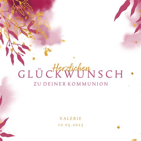 Glückwunschkarte Kommunion pink botanisch Send a Smile