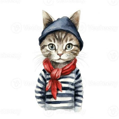 Cute French Cat Watercolor. Illustration AI Generative 24808742 Stock ...