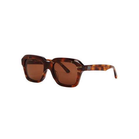 Balenciaga Balenciaga Tortoiseshell Logo Rectangle Frame Sunglasses Brown Editorialist