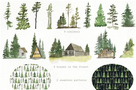 Watercolor forest trees By LoveWatercolorStore | TheHungryJPEG