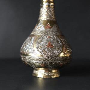 Antique Mamluk Revival Vase Middle Eastern Inlayed Brass With Copper