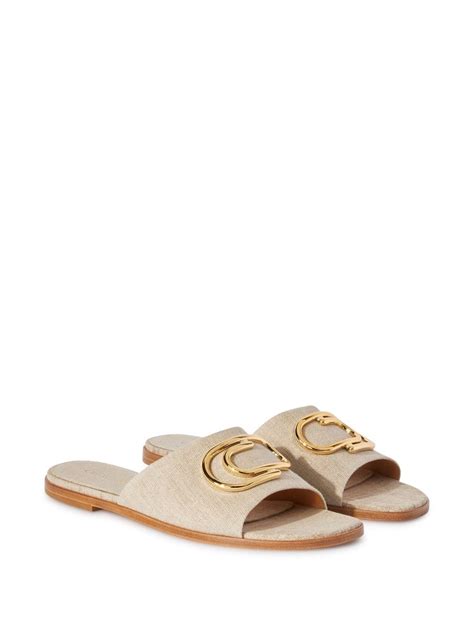 Off White Logo Plaque Linen Slides In Nude ModeSens