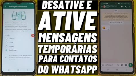 COMO ATIVAR E DESATIVAR AS MENSAGENS TEMPORÁRIAS PARA CONTATOS DO