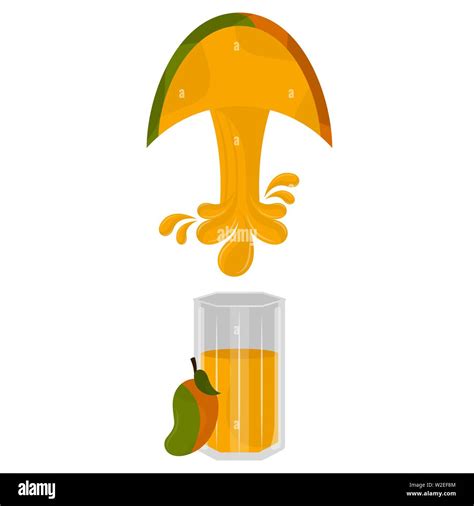 Mango Juice Glass And A Slice Of Mango Dripping Juice Vector Stock