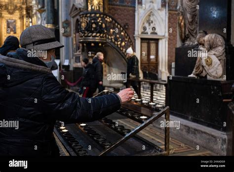 Lviv Ukraine 10th Mar 2022 A Woman Seen Lighting A Candle At The