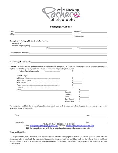 Photography Contract Template Free