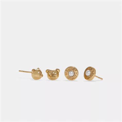 COACH Outlet COACH Bear And Pearl Stud Earrings Set