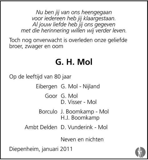 Gerrit Hendrik Mol Overlijdensbericht En Condoleances