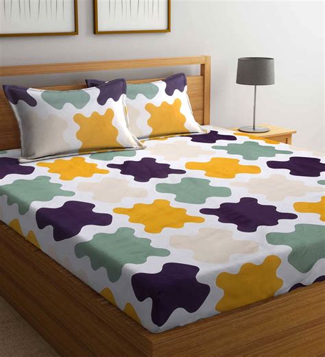 Buy Multicolor Abstract 300 Tc Cotton Blend Queen Sized Bed Sheets With