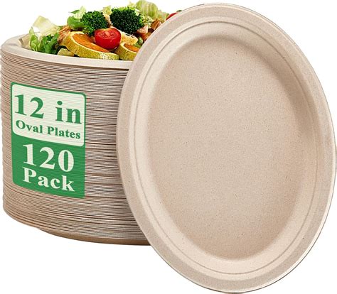 Amazon Vplus 100 Compostable Oval Paper Plates 12 Inch 120 Pack