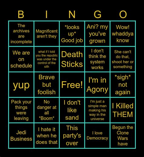 Star Wars Attack Of The Clones Meme Bingo Card