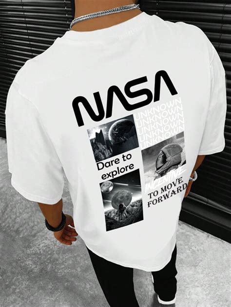 Manfinity Emrg Men Astronaut Slogan Graphic Drop Shoulder Tee Shein Usa