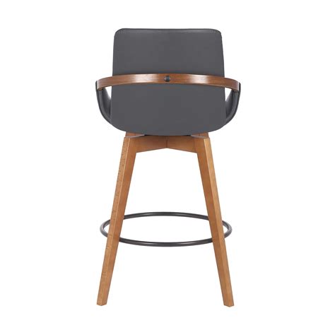 Baylor 26 Gray Faux Leather Walnut Wood Swivel Bar Stool By Armen Living