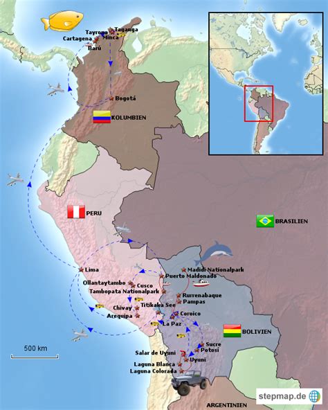 Stepmap S Damerika Rundreise Bol Per Kol Landkarte F R S Damerika