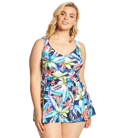 Maxine Plus Size Jungle Tropic Empire Swimdress At