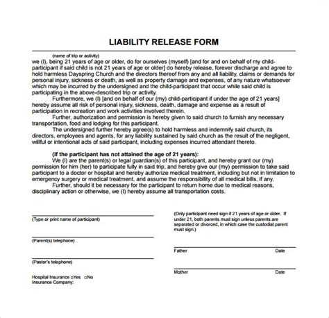 Medical Release Of Liability Form Template Printable Word Searches